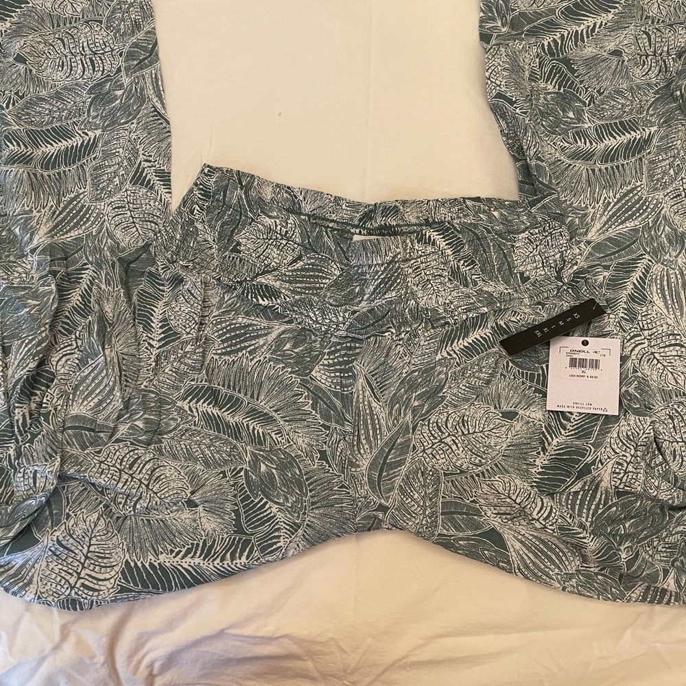 O’Neill Green Palm Print Johnny  Pants XL NWT Elastic Waist & Palm Fringe Bag - Picture 5 of 11